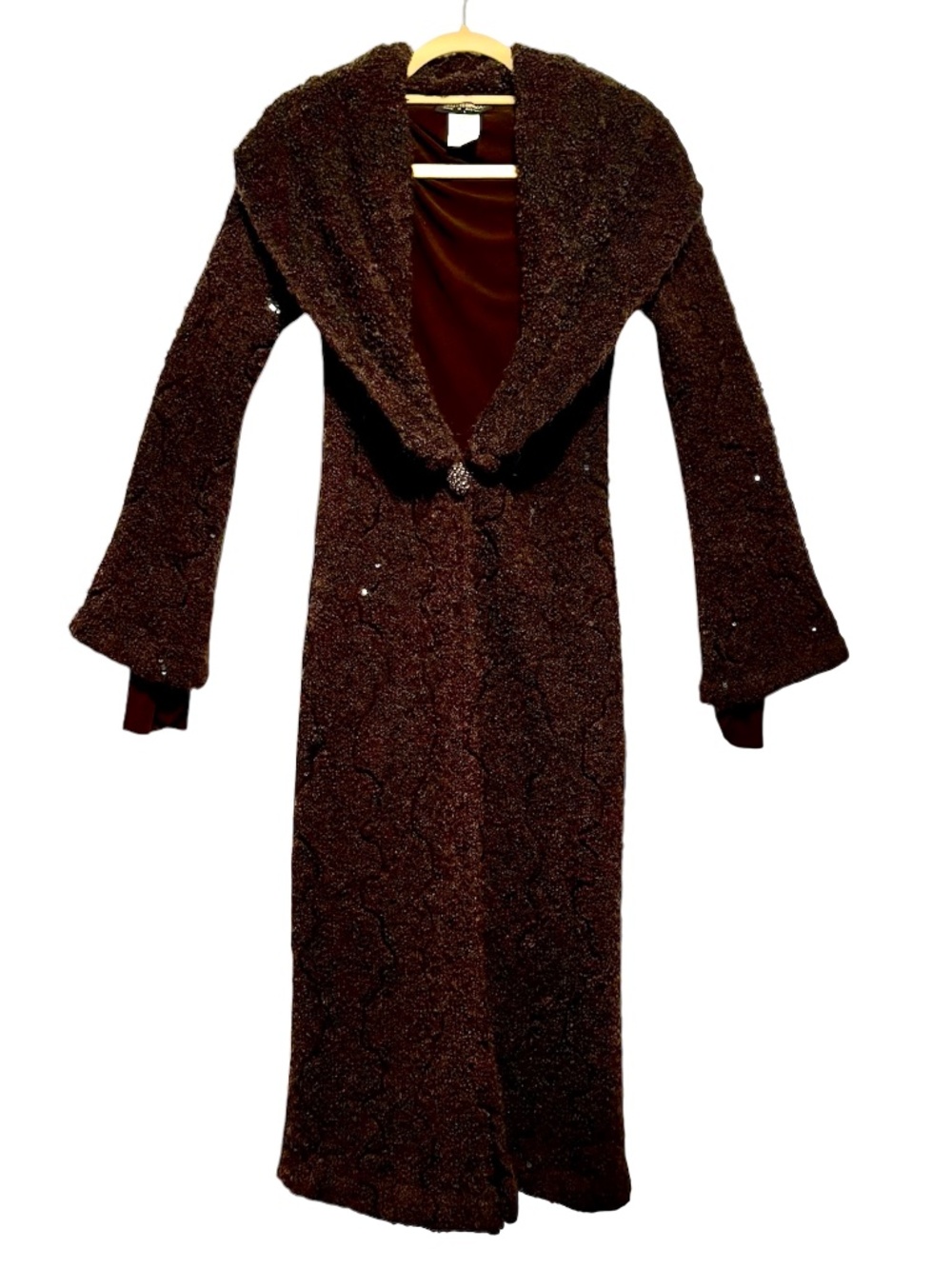 Vintage Y2K Collette Dinnigan Mohair Blend Textured Knit Duster Coat Brown Large